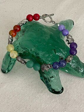 Yoga Chakra Bracelet Real Gemstones with Elephant Toggle Close